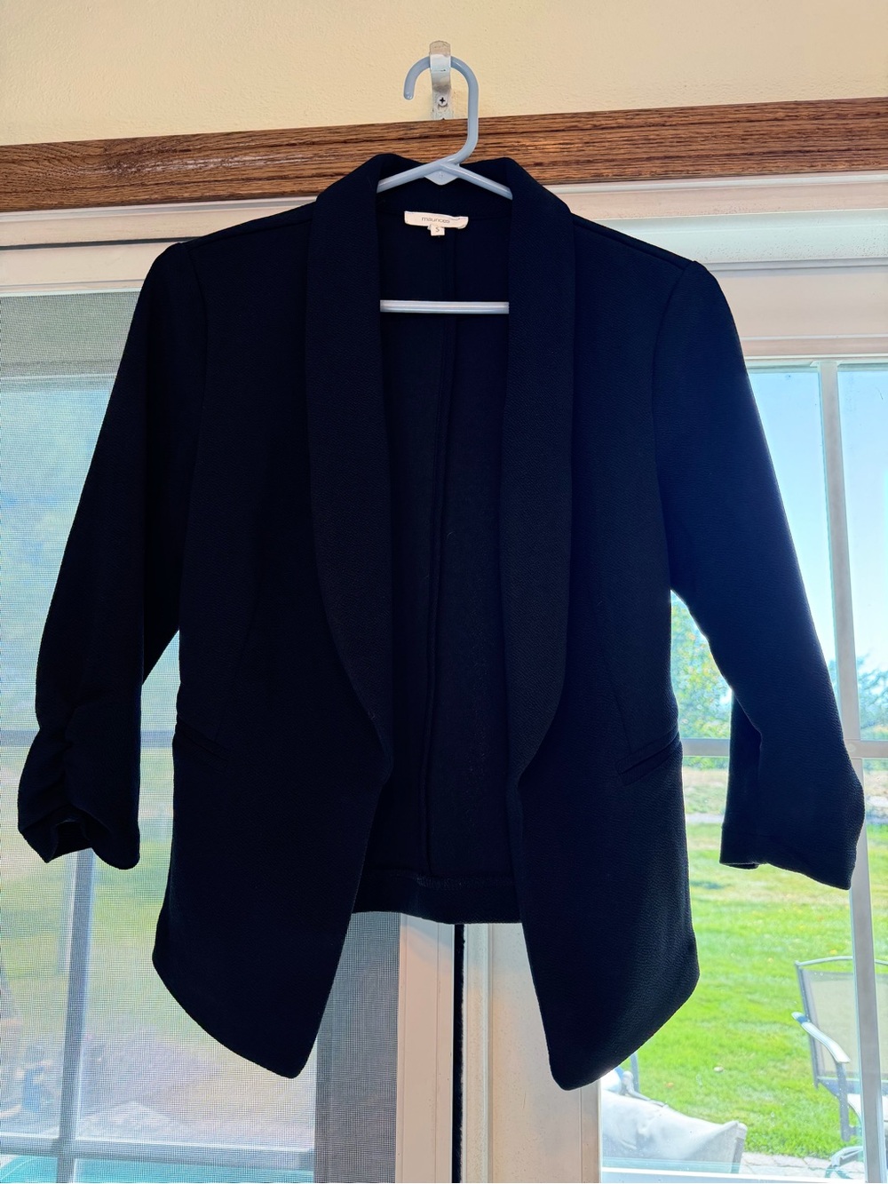 Black Women's Open-Front Blazer Jacket. Bin 76.
